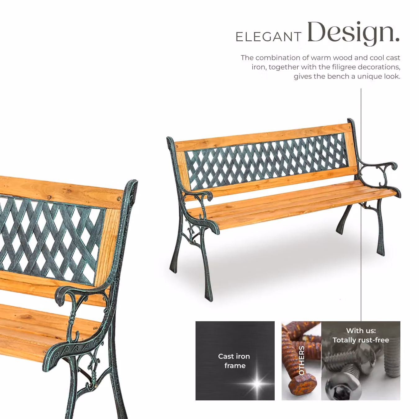 tectake Tamara 2 Seater Garden Bench in Brown with Vintage Wood and Metal Design – 4