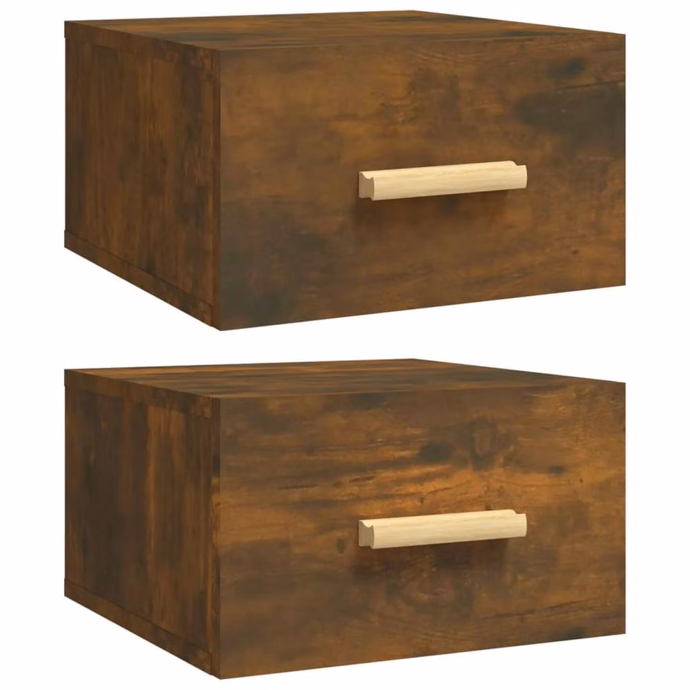 Berkfield Home Wall-mounted Bedside Cabinets, 2 Piece Set, Smoked Oak, Brown, W/D/H: 35 x 35 x 20 cm – 2