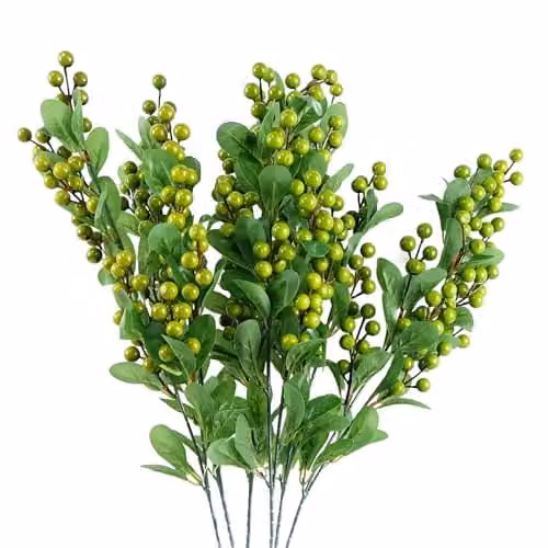 Pegdev Pack of 6 Green Artificial Berry Sprays, 70 cm Length for Bouquets and Crafts