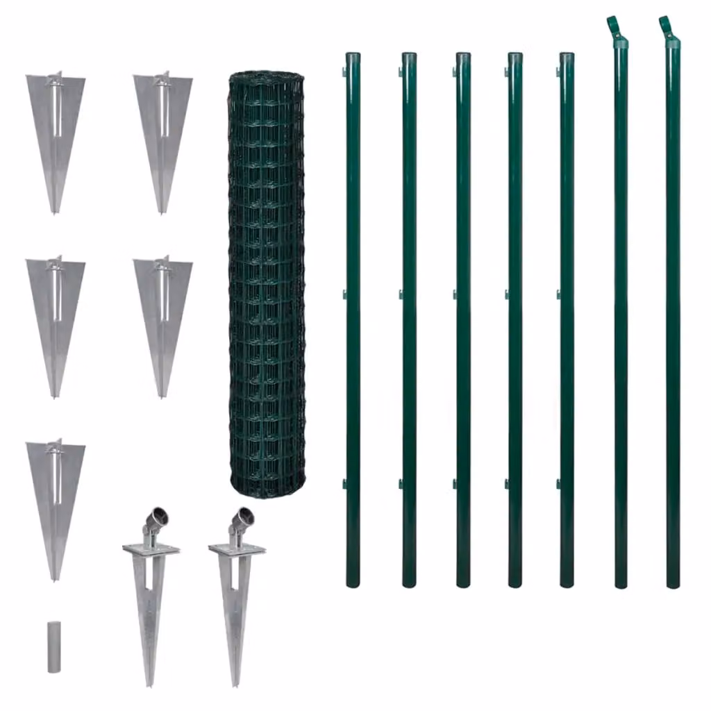 Berkfield Home Euro Fence Green PVC-Coated Steel In-Ground U-Profile Fence, W: 10 m, H: 1.5 m – 2