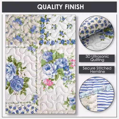 Emma Barclay Cotswold Quilted Patchwork Bedspread Set in Blue, Double – 2