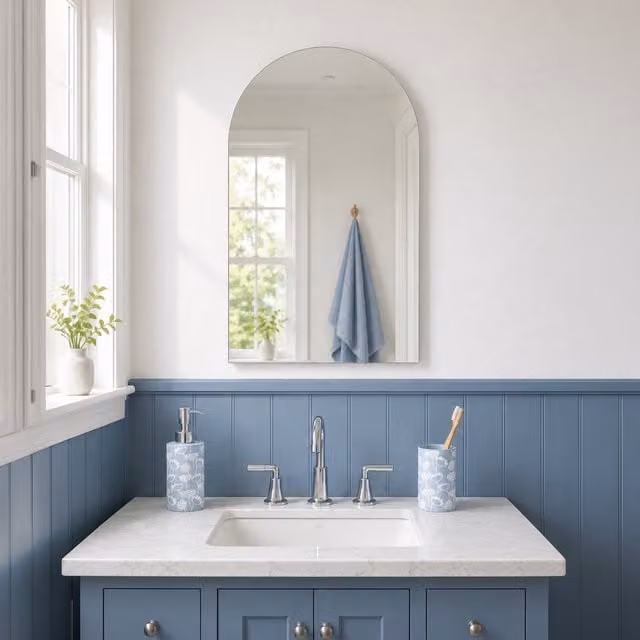 Hampton Arched Frameless Bathroom Mirror in Silver, W/H: 60.0 x 45.0 cm