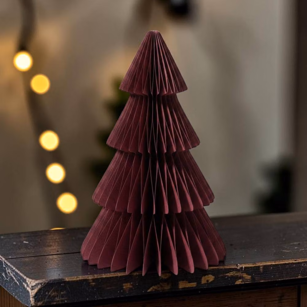 Four Candle Set of 3 Claret Red Paper Christmas Trees, Height: 20 cm – 2