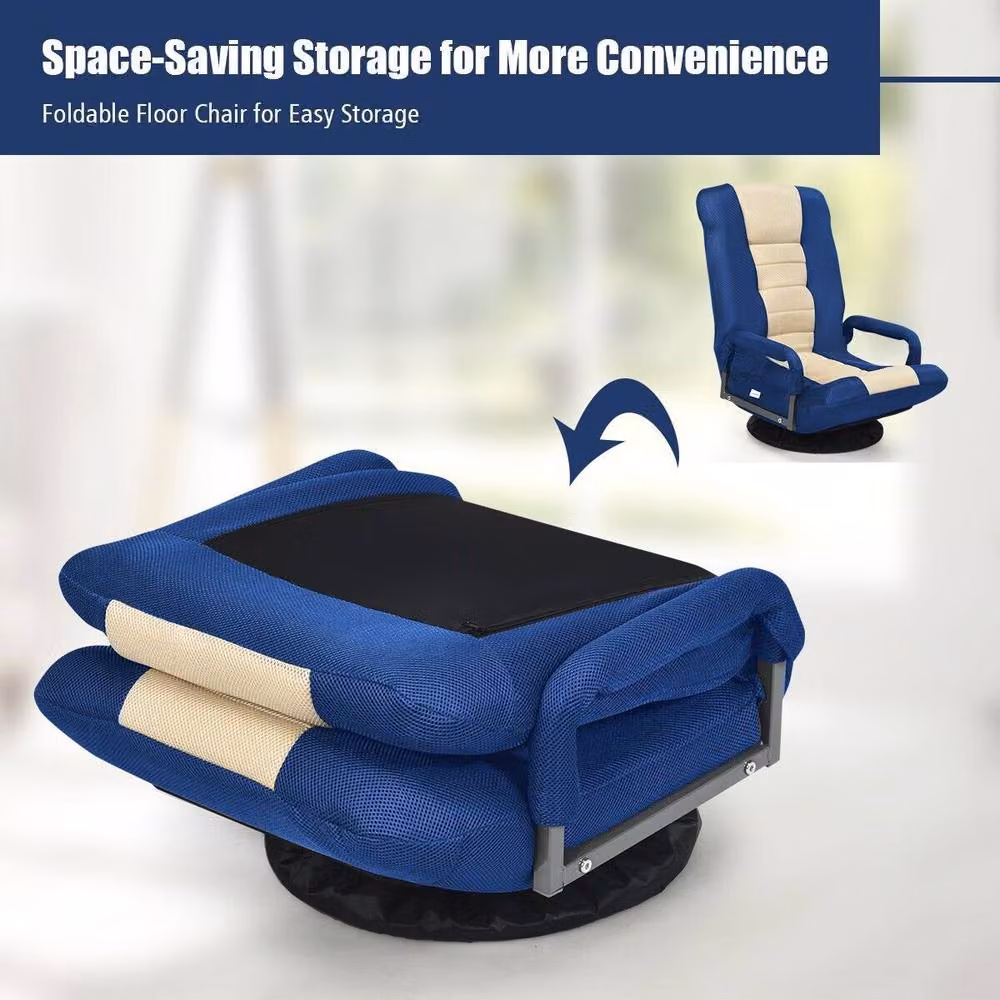 Costway Swivel Folding Floor Gaming Chair with 6-Position Adjustment in Navy Blue – 8