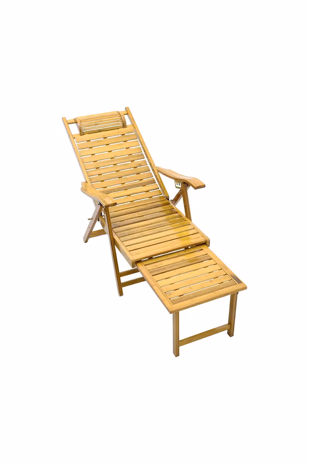 Living and Home Bamboo Folding Lounge Chair Recliner with Retractable Footrest, Adjustable Headrest and Armrests in Natural Brown – 2
