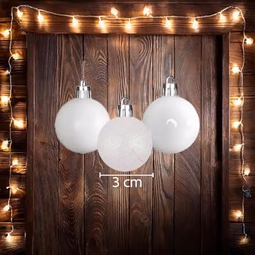 Shatchi Christmas Bauble Hanging Decorations, White and Silver, 24 Pack, Diameter: 3 cm – 3
