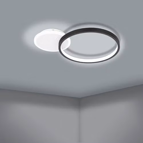 Eglo Gafares LED Ring Flush Ceiling Light in Black and White with Remote Control and Dimmer – 3