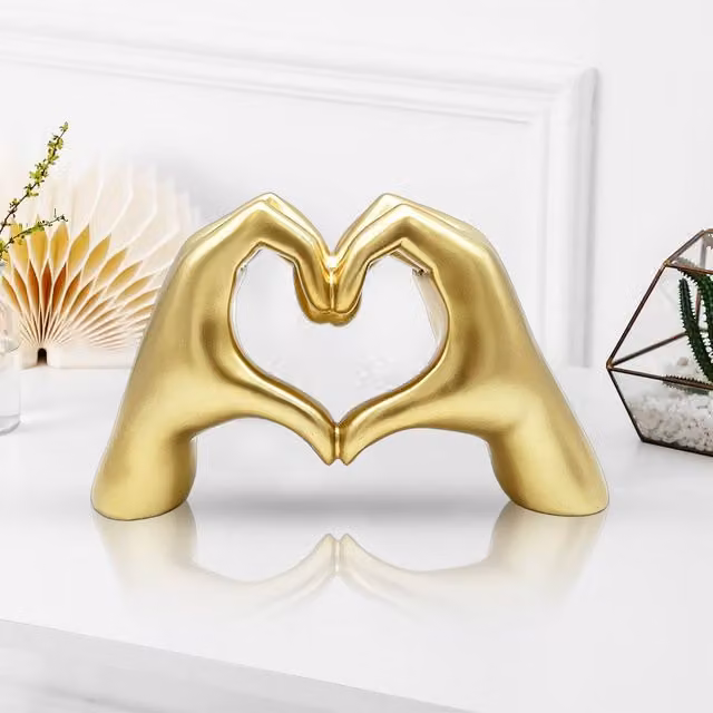 Huhote Modern Resin Heart Hands Love Gesture Sculpture in Gold for Home and Office Decor