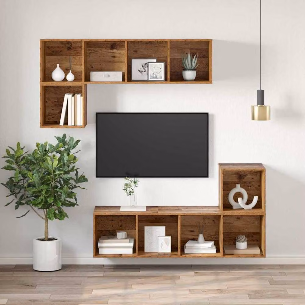 Berkfield Home Modern TV Cabinet with Shelf in Brown Engineered Wood W/D/H: 37 x 37 x 107 cm – 3