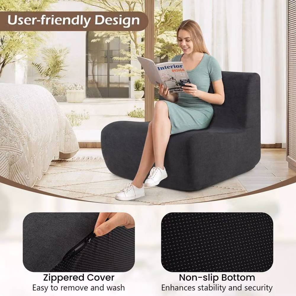 PAWNORA Fireside Bean Bag Chair in Dark Grey Velvet with Shredded Memory Foam and Removable Cover – 4