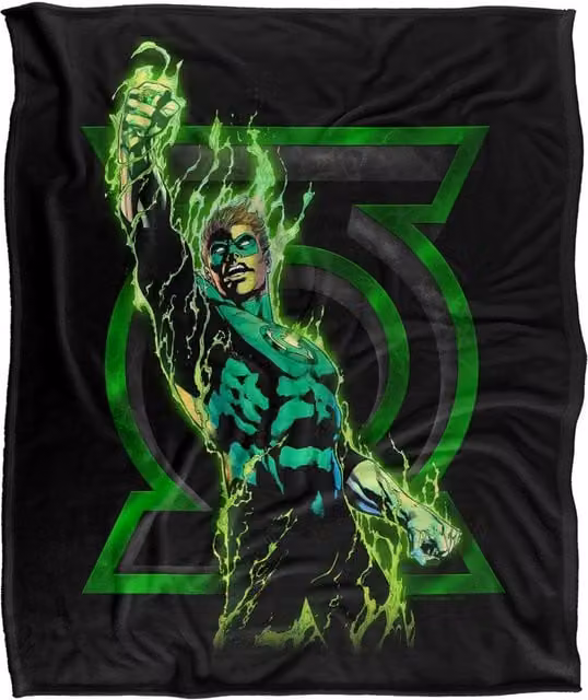 Warner Bros. Green Lantern Fully Charged Super Soft Fluffy Polyester Throw Blanket in Green and Multicolour, Large – 1