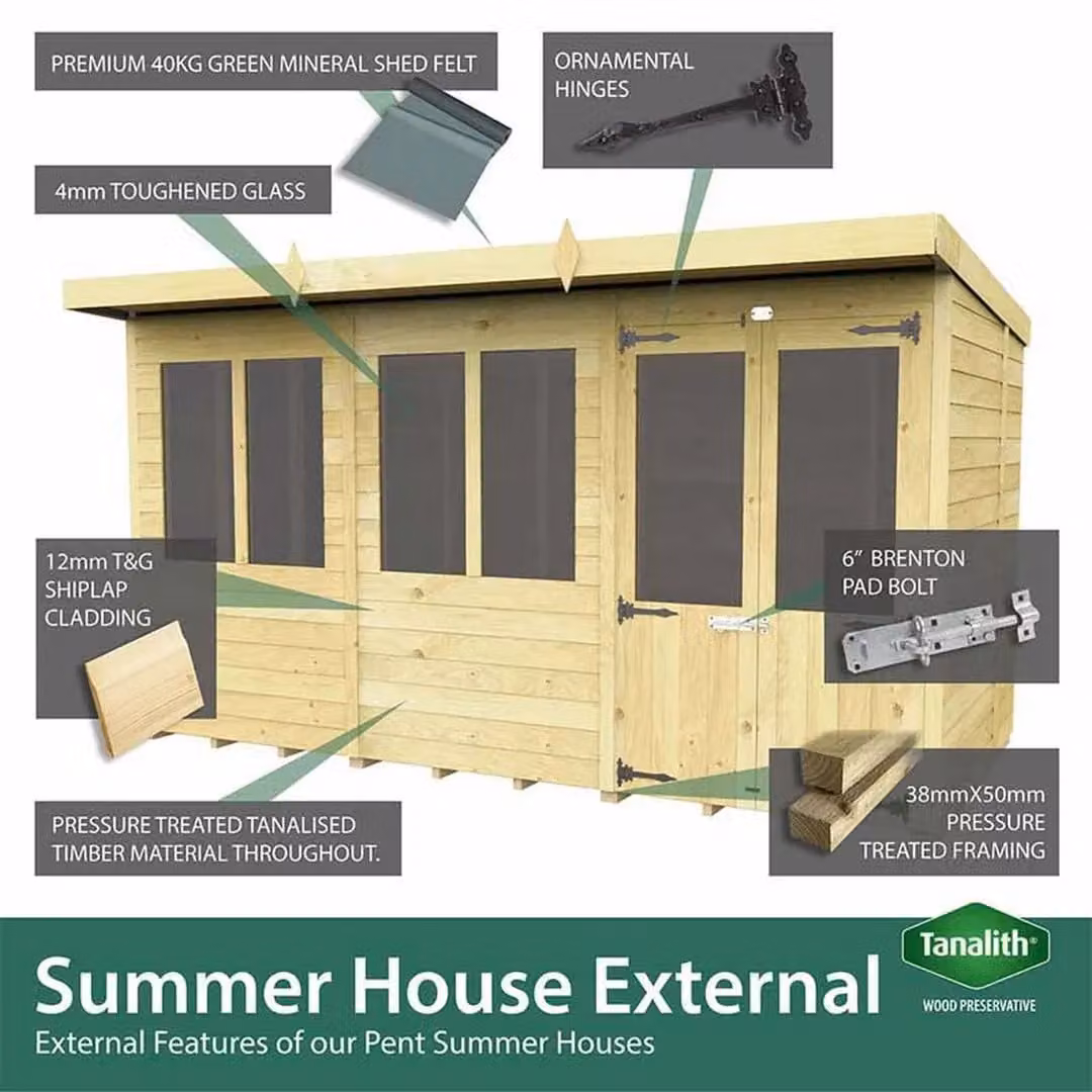 Buttercup Farm Brown Wood Pent Summer House L358 x W118 x H201 cm – 3