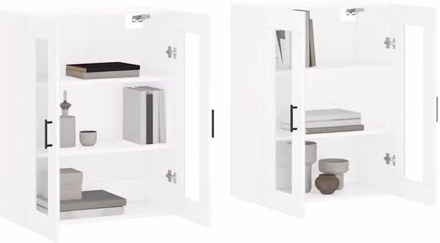 Berkfield Home Set of 2 White Wall Mounted Cabinets with Glass Doors and Internal Shelves