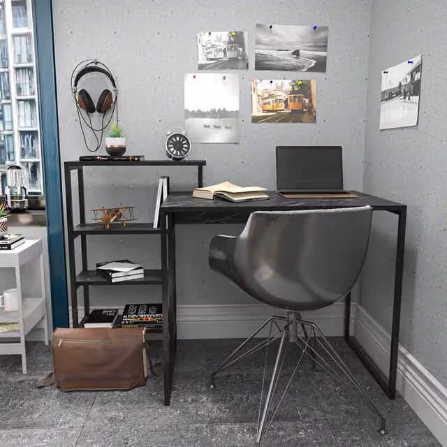Decorotika Rino Computer Desk in Black with Shelves, W/D/H: 92 x 60 x 50 cm