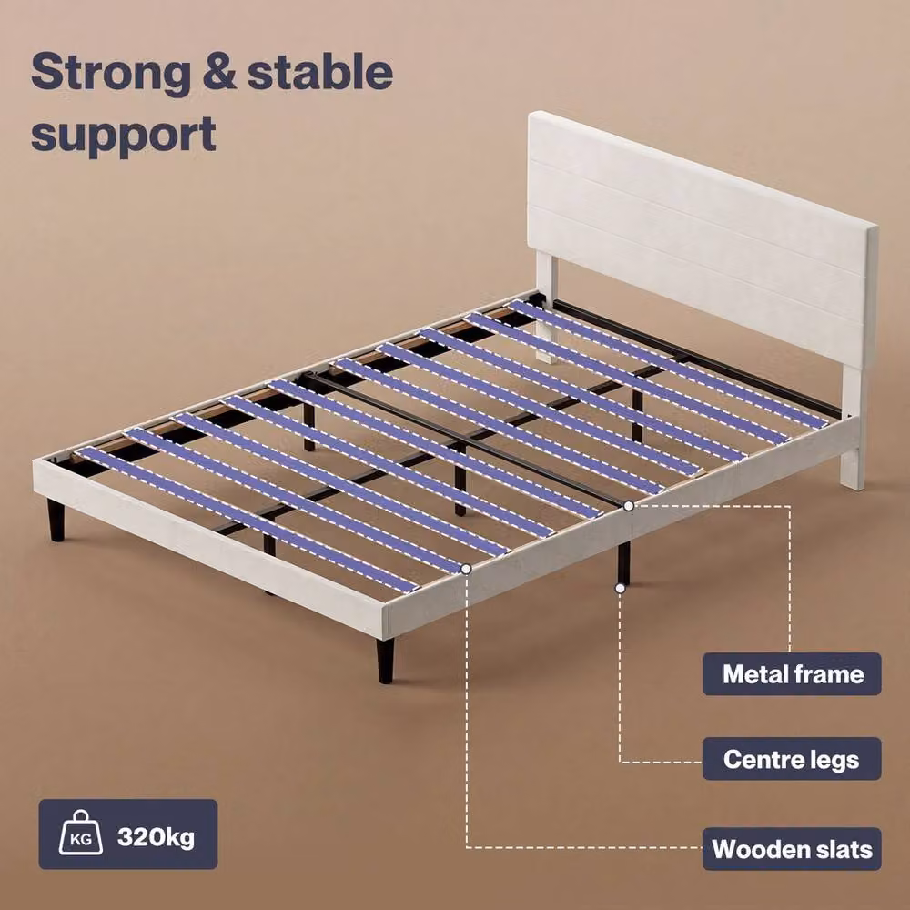 VOGREX King Velvet Upholstered Bed Frame in White – 2