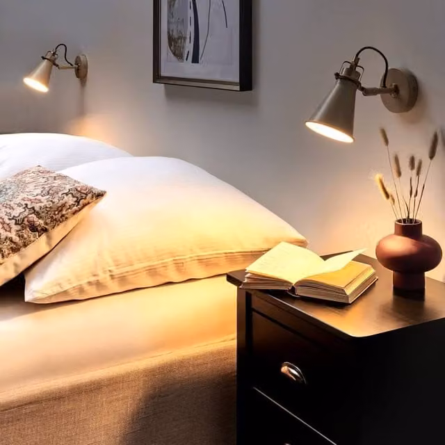 Wyld and Coco Set of 2 Beige Industrial Metal Wall Lamps with Adjustable Cone Shades