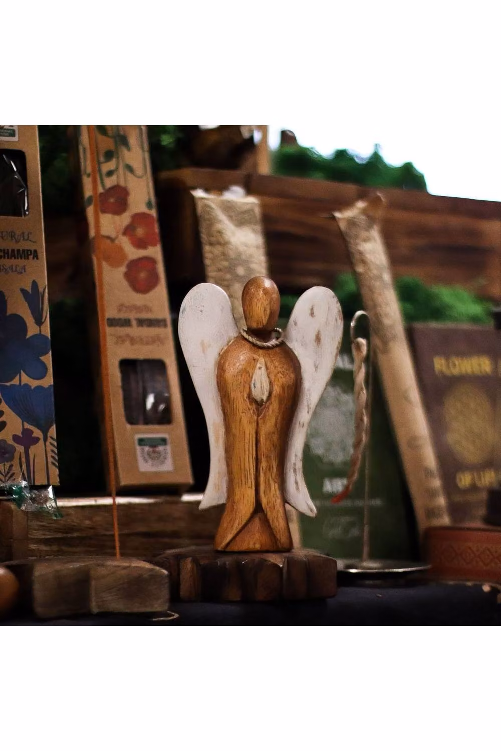 KDMD Hati Hati Angel Handcrafted Wooden Sacred Angel Gift, Brown, Height: 15 cm – 2