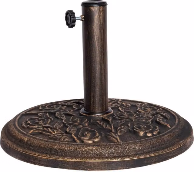 Samuel Alexander Cast Iron Effect Garden Patio Parasol Base with Floral Rose Design in Bronze