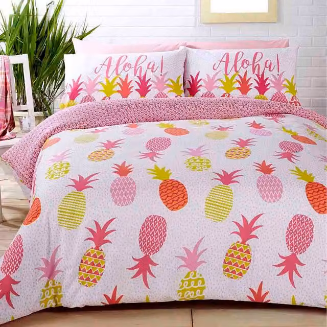 Rapport Home Reversible Polycotton Pineapple Duvet Set with Pillowcase, Multicolour/Pink, W: 180 cm, L: 200 cm