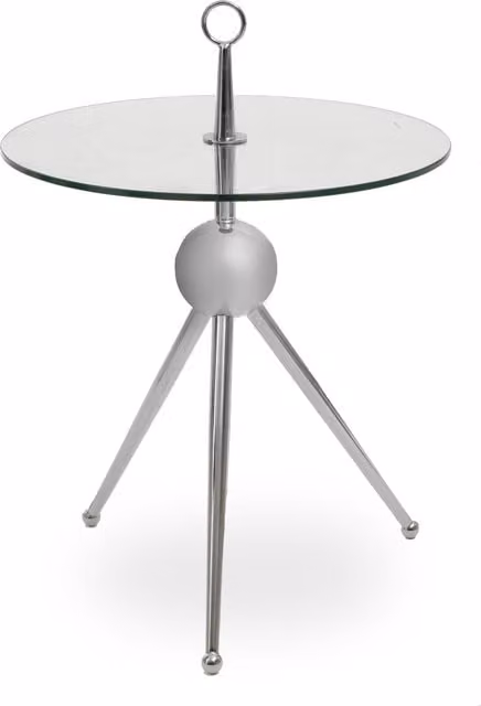 Orsina Modern Round Clear Glass Side Table with Silver Stainless Steel Tripod Stand