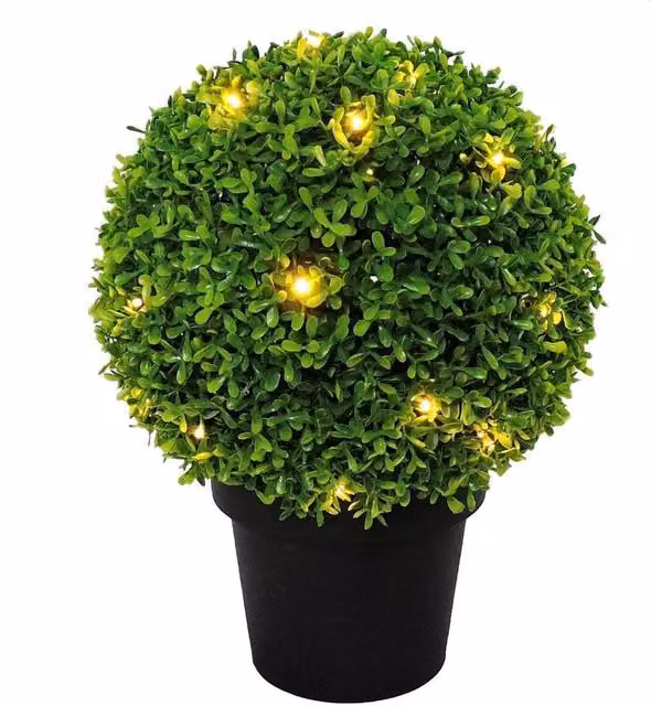 FLAVORA Green Solar Topiary Ball with 20 Warm White LED Flower Lights, Diameter: 28 cm – 1
