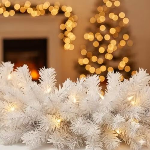 Shatchi 2m Alaskan White Pine Christmas Garland with Warm White LED Lights – 8