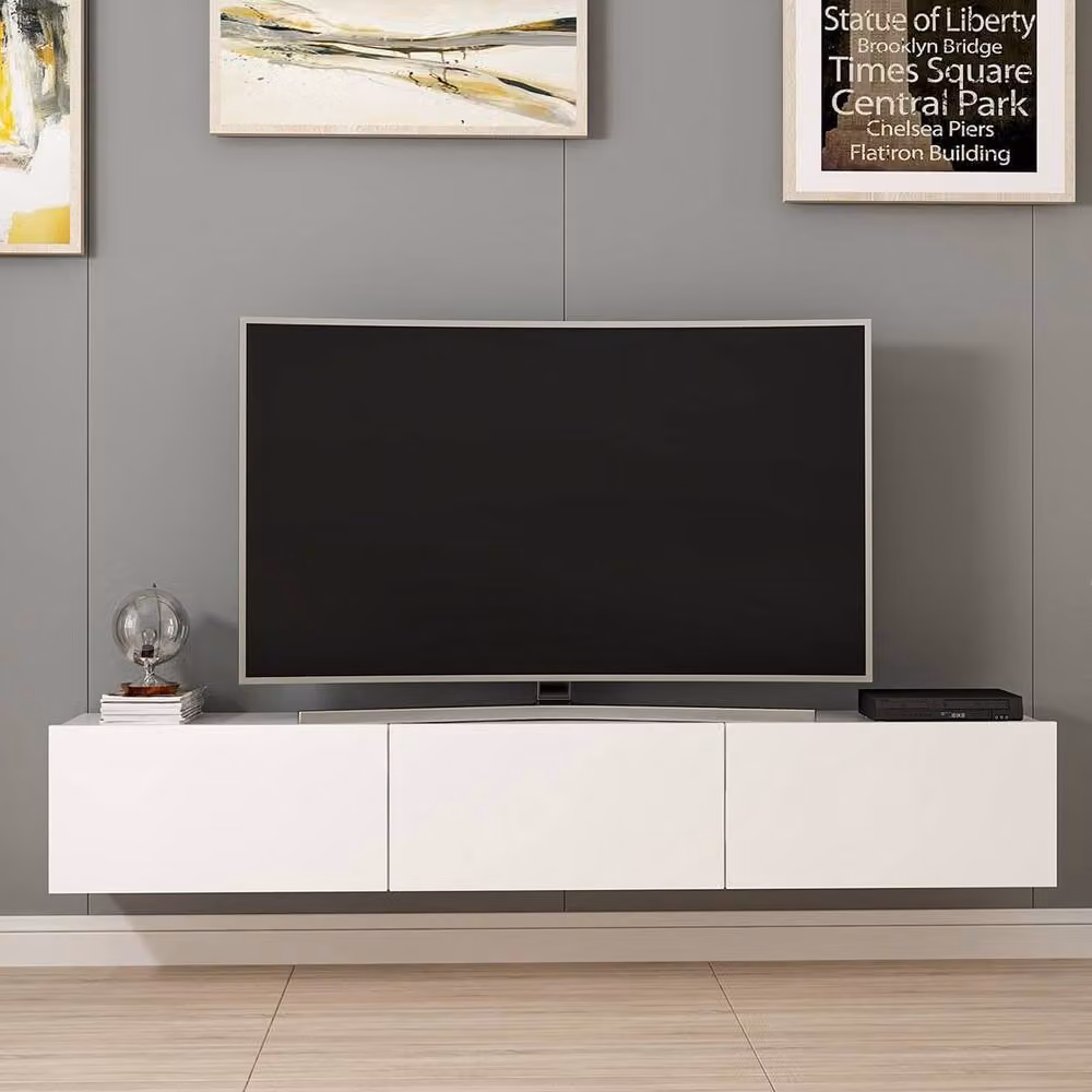 Calicosy Rigel 3-Door Wall-Mounted TV Unit, White – 2