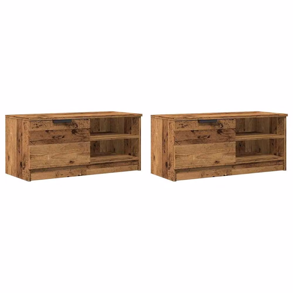 Berkfield Home Set of 2 Rustic Old Wood TV Cabinets in Brown, W/D/H: 80 x 35 x 36.5 cm – 4