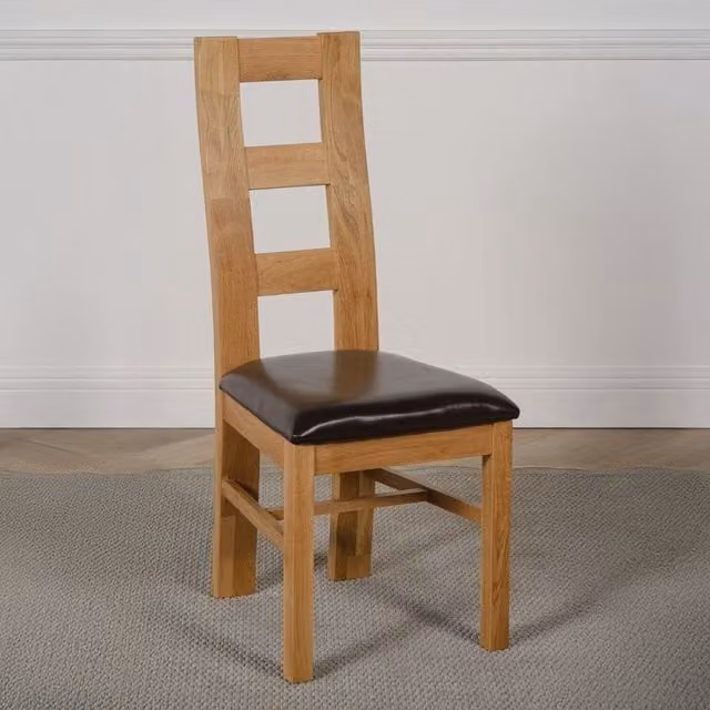 Thats Furniture Modern Lacquered Oak Dining Chairs with Synthetic Leather in Brown