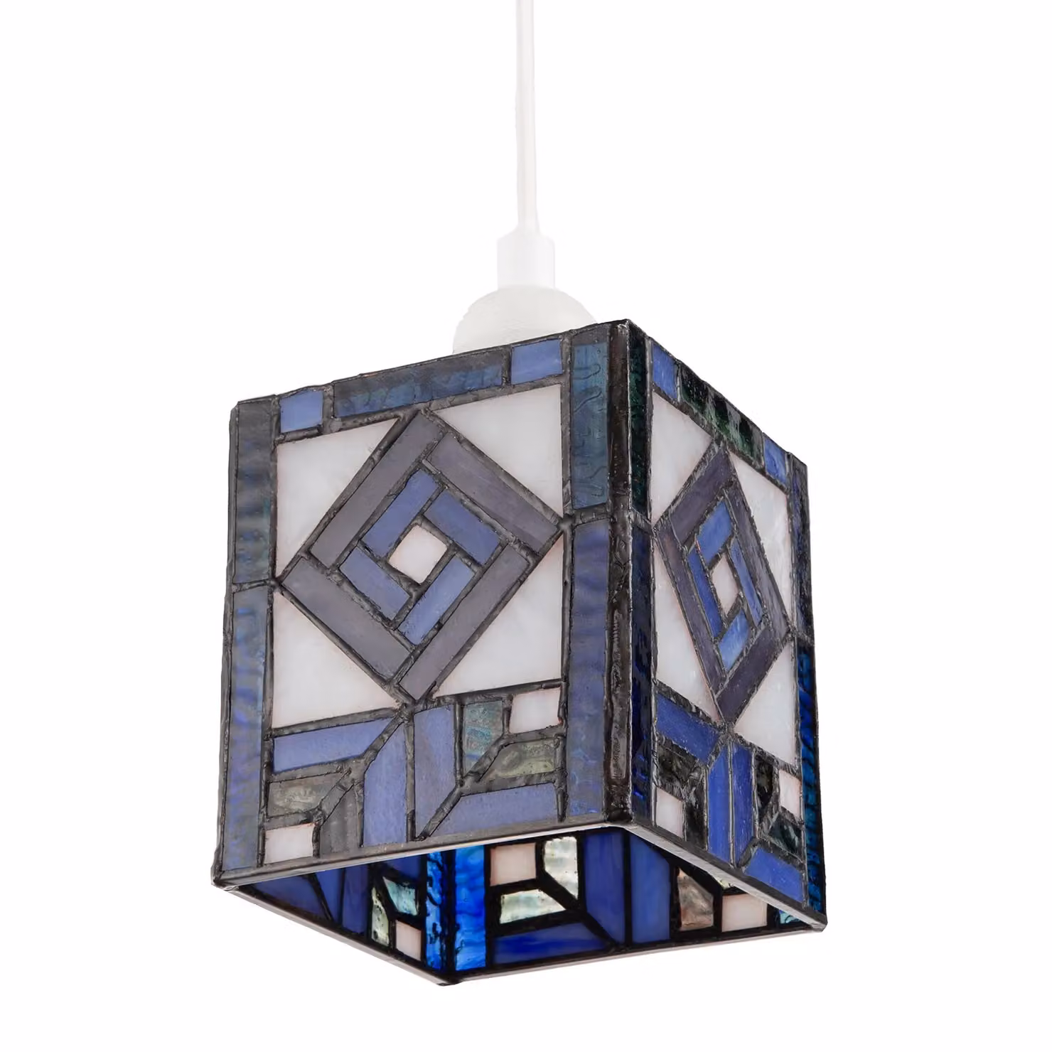 Happy Homewares Tiffany Square Box Pendant Shade in Blue and Purple Glass – 2