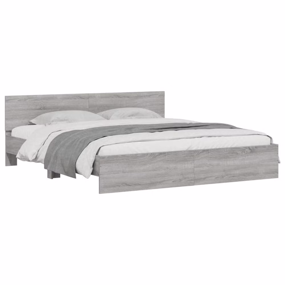 Berkfield Home Super King Bed Frame in Grey Sonoma with LED Under-Bed Lighting and USB Charging Ports, W/D/H: 180 x 200 cm – 3