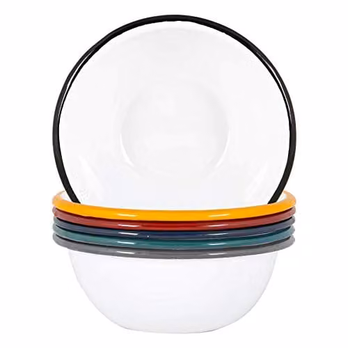 Argon Tableware Multicoloured Enamel Steel Pasta Bowls, Pack of 6, Diameter: 16 cm – 1