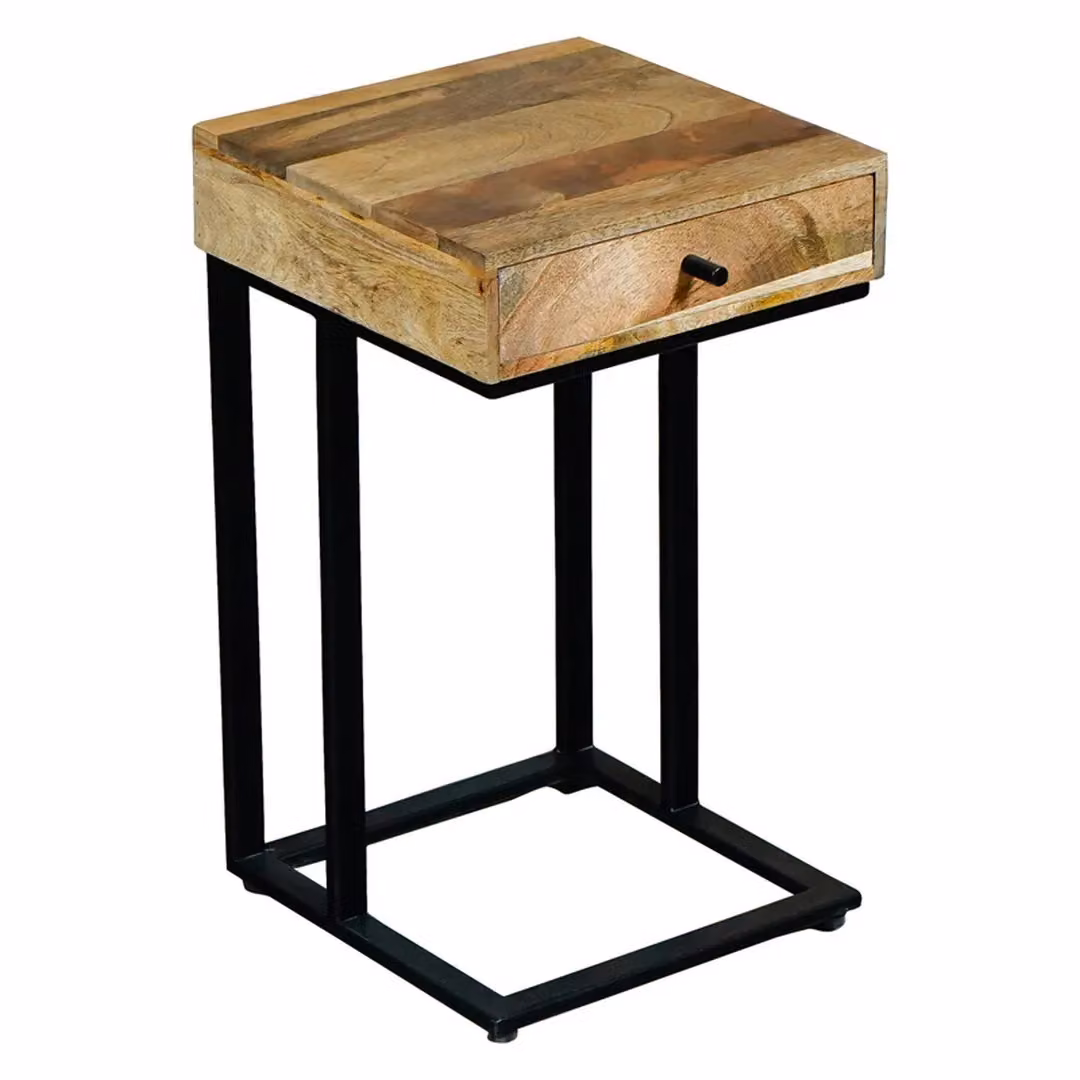 Jaipur Furniture Ltd Ravi 1 Drawer Small Side Table in Brown Mango Wood with Iron Base W: 30 cm, D: 30 cm, H: 50 cm – 2