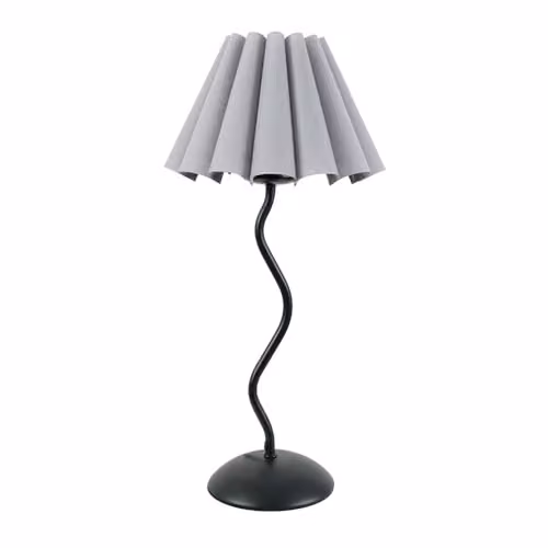 ValueLights Black Metal Wavy Stem Table Lamp with Grey Pleated Tapered Shade and Included LED Bulb