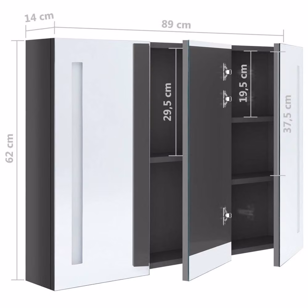Berkfield Home LED Bathroom Mirror Cabinet in Glossy Grey, W/D/H: 89 x 14 x 62 cm – 5