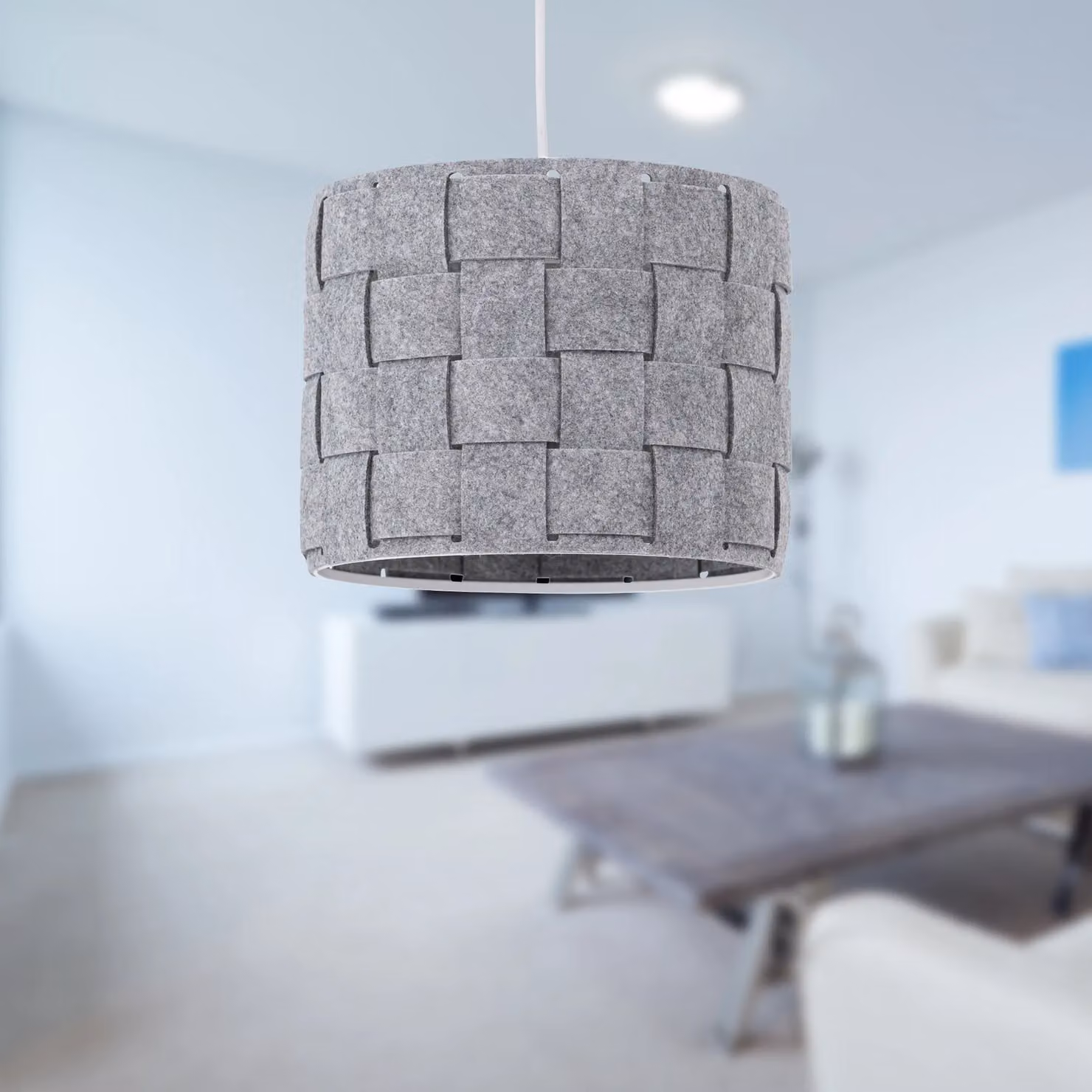 First Choice Lighting Warner Set of 2 Grey Felt Weave Easy Fit Pendant Shades – 4