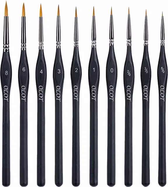 Olot Art Fine Detail Artist Paint Brush Set of 10 in Black and Silver