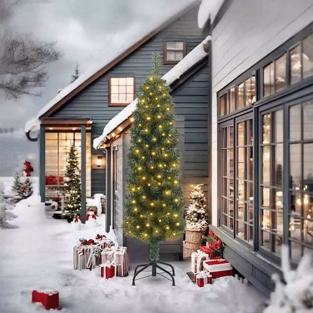Berkfield Home Artificial Green Christmas Tree with 300 Warm White LEDs and Stand, Height: 240 cm