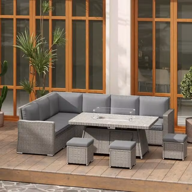 Chilli Ibiza Firepit Table and Rattan Sofa Set in Grey