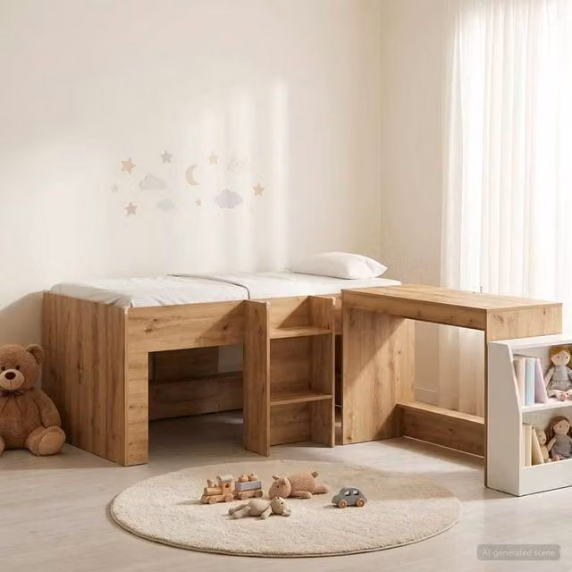 Berkfield Home Kids High Bed Frame with Desk in Artisan Oak Brown