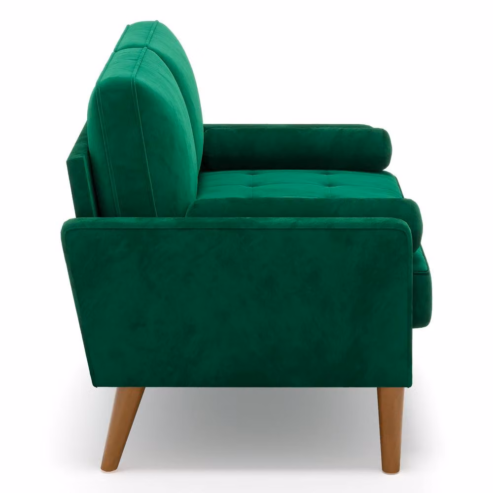 Dprodo Green Velvet Love Seat Couch with 2 Scatter Cushions, Width: 121 cm – 5