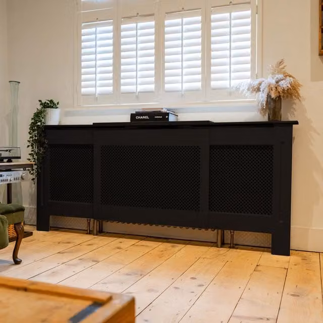 Jack Stonehouse Modern Geometric Diamond Grill Radiator Cover in Matt Black, Width: 205 cm