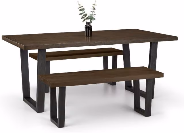 Julian Bowen Brooklyn Dark Oak Rectangular Dining Table and 2 Benches Set in Brown