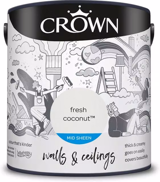 Crown Walls and Ceilings Mid Sheen Emulsion in White, 2.5l