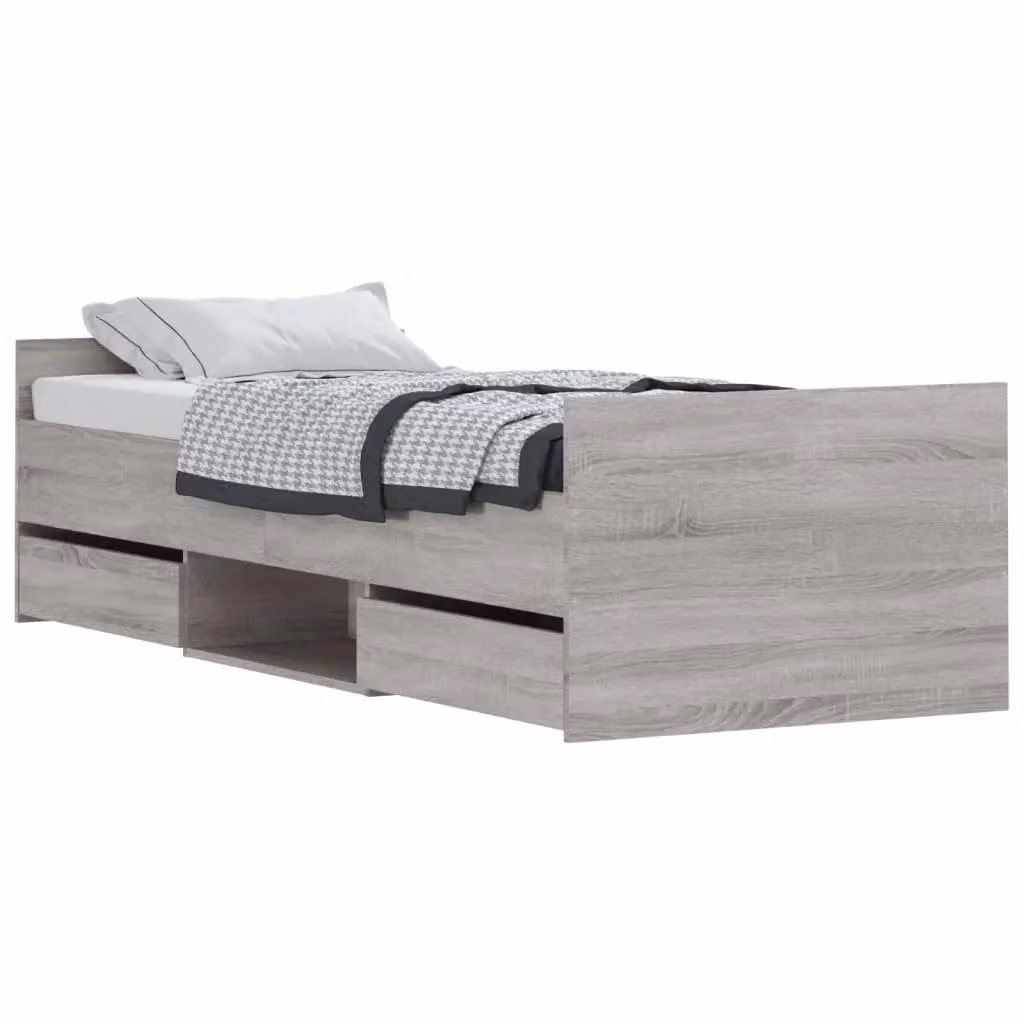 Berkfield Home Small Single Bed Frame with Headboard and Footboard in Grey Sonoma, W: 75 cm, L: 190 cm – 2