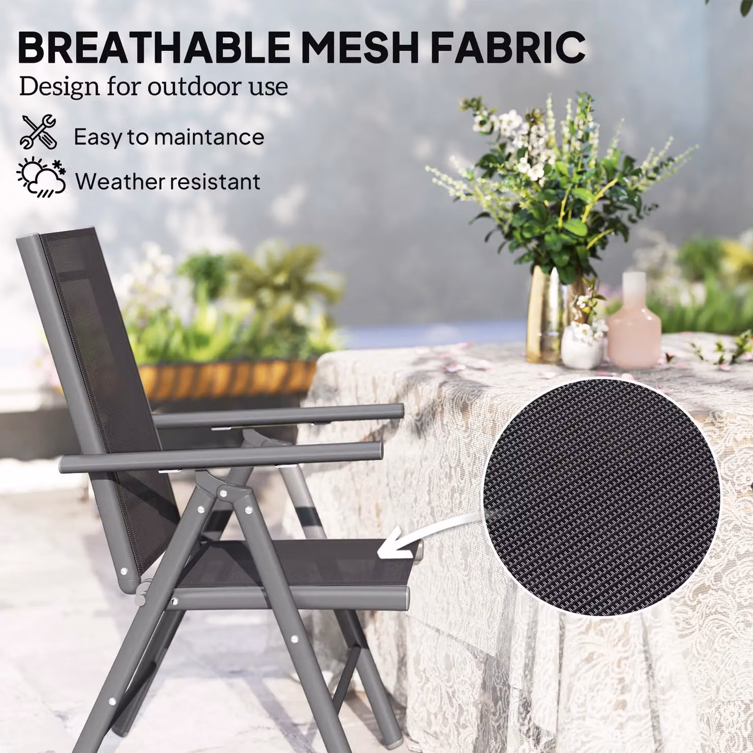 OUTSUNNY 2-Pack Folding Garden Chairs with Breathable Mesh Back and Seat in Dark Grey – 5