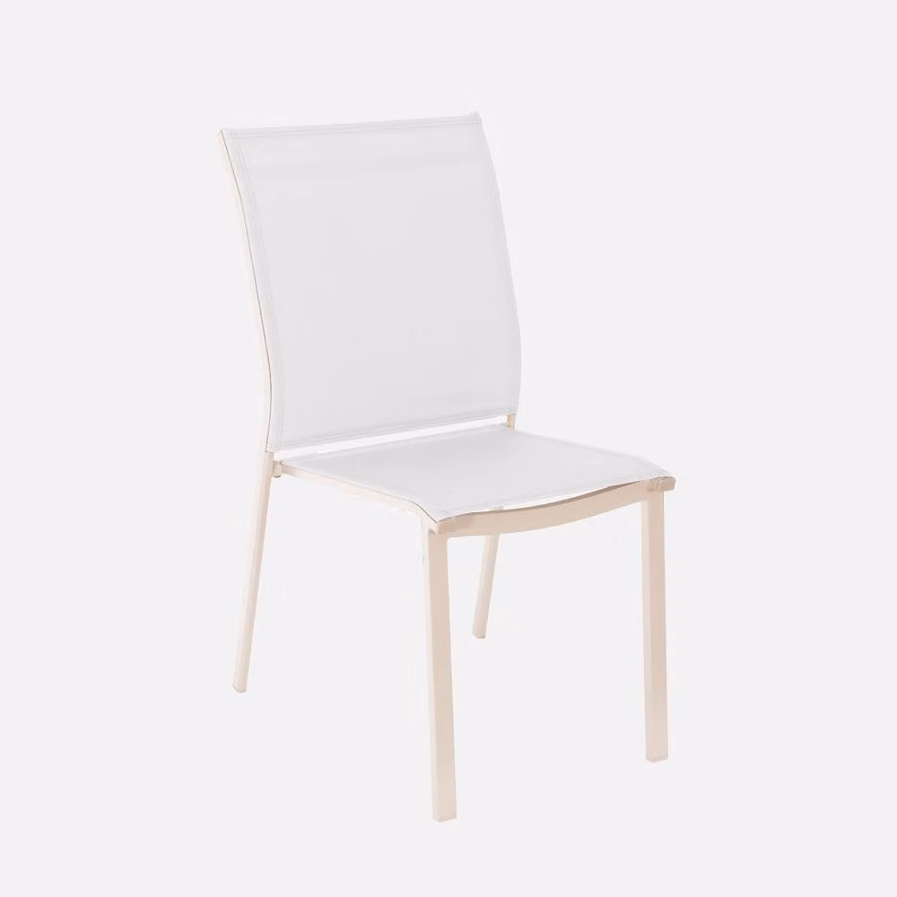Sweek Set of 2 Stackable Modern Aluminum Garden Chairs in Beige, H 89.5 x W 45.5 x D 45.5 cm – 2