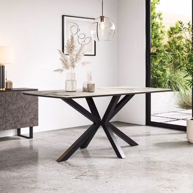 More4Homes Juno White Glossy Sintered Stone and Ceramic Rectangular Dining Table W: 180 cm, D: 90 cm, H: 75 cm – 1