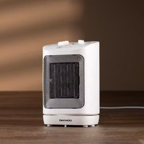 Daewoo 2000W White Ceramic Fan Heater with Thermostat, Tilt and Overheat Protection, W/D/H: 16 x 12.5 x 25 cm – 2