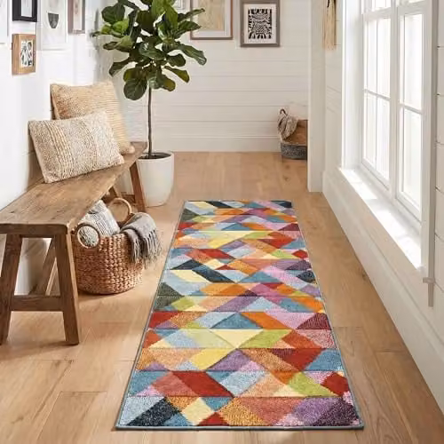 Desire Rugs Rainbow Carved Multicolour Abstract Modern Runner Rug, W: 60 cm, L: 220 cm – 1